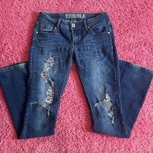 Hydraulic Distressed Bootcut jeans